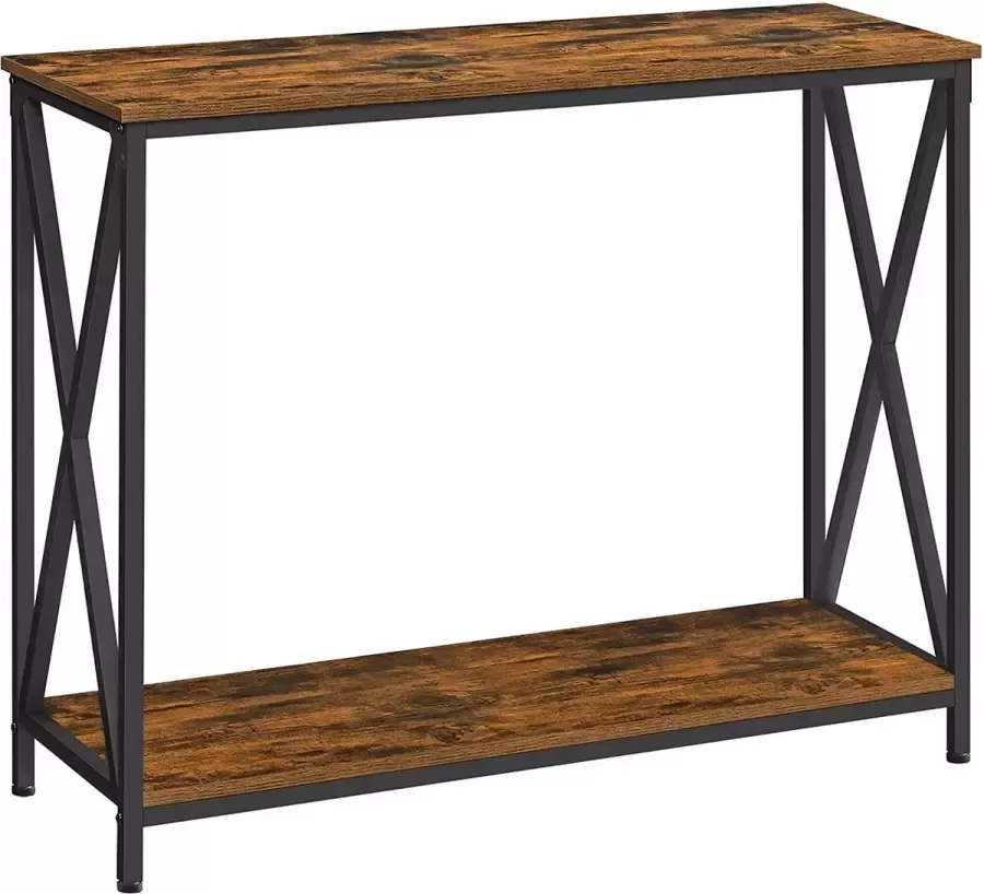 Furnibella bijzettafel salontafel banktafel dwarsverbindingen 100 x 35 x 80 cm voor woonkamer hal stalen frame industrieel ontwerp vintage bruin-zwart LNT100B01