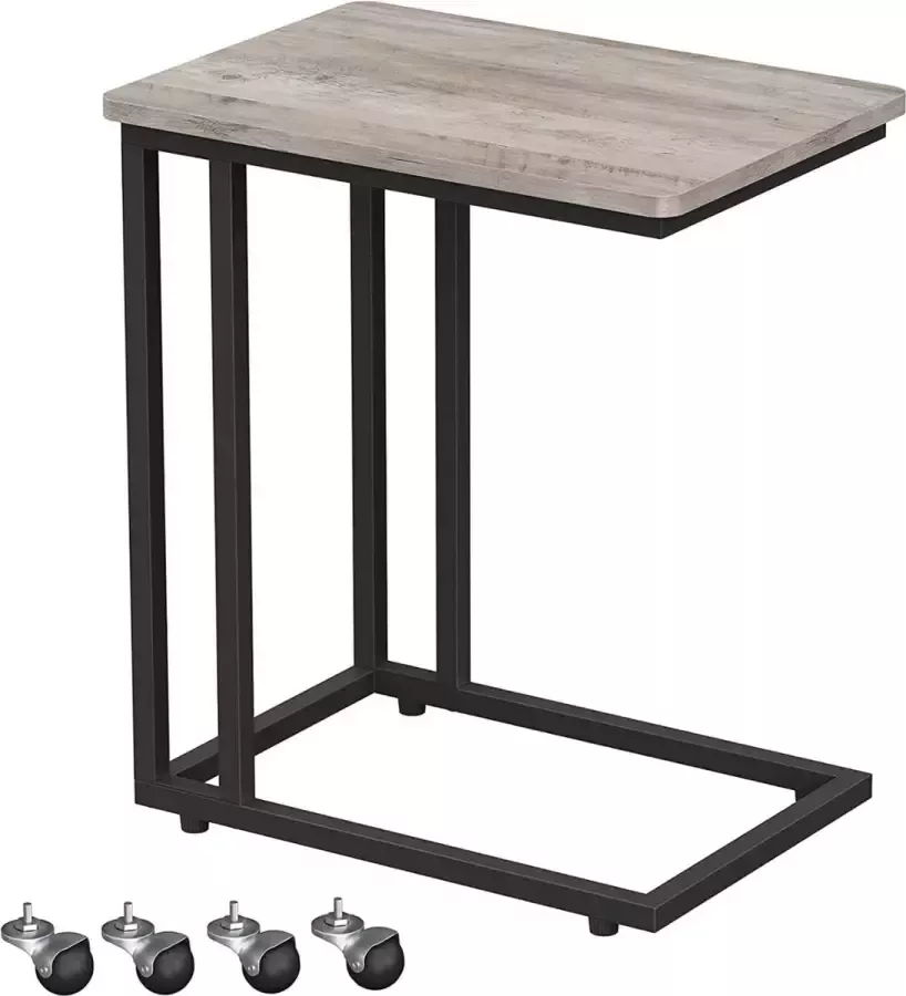 Furnibella Bijzettafel salontafel eenvoudig te monteren stabiel salontafel op wielen met metalen frame industrieel ontwerp grijs-zwart