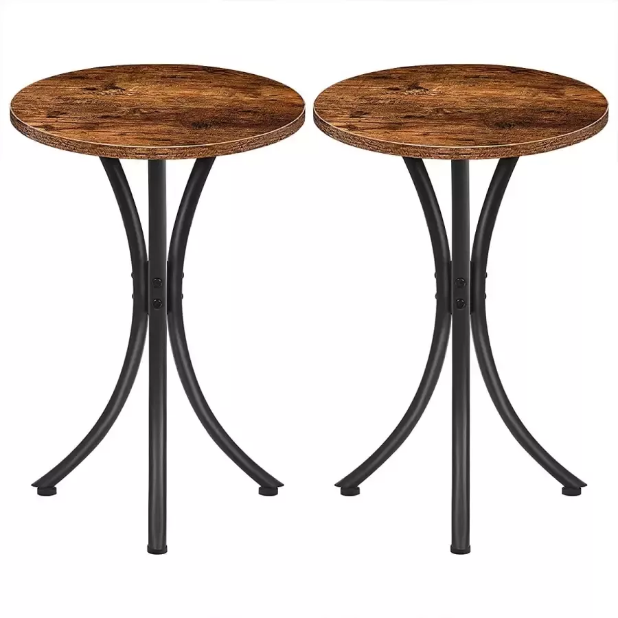 Furnibella Bijzettafels Set van 2 kleine ronde koffie drinken snacktafels voor eten kleine bedlampje laptop eindtelefoon tafel voor kleine ruimte industrieel voor woonkamer rustieke bruin EBF06BZ01