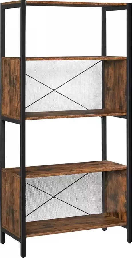 Furnibella boekenkast 5 niveaus staande plank opbergrek traliewerk voor kantoor woonkamer slaapkamer 76 x 36 x 152 cm industriële stijl vintage bruin-zwart LBC073B01