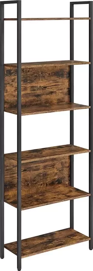 Furnibella boekenkast keukenplank staande plank met 6 open plankniveaus hal keuken kantoor stalen frame industrieel ontwerp vintage bruin-zwart LLS113B01