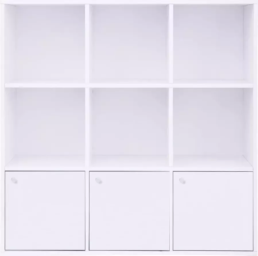 Furnibella boekenkast vrijstaande DVD plank opbergrek vrijstaande plank voor woonkamer slaapkamer kinderkamer kantoor met 3 deuren wit LBC33WT