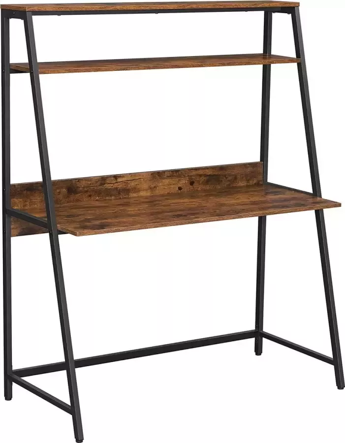 Furnibella bureau met rekken voor werkruimte kantoor boekenplank industrieel ontwerp vintage bruin-zwart LWD069B01