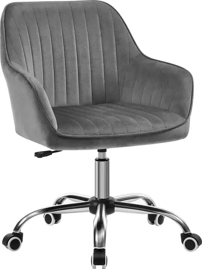 Furnibella Bureaustoel draaistoel met fluwelen bekleding schuimvulling in hoogte verstelbaar voor studie bar lichtgrijs OBG012G01