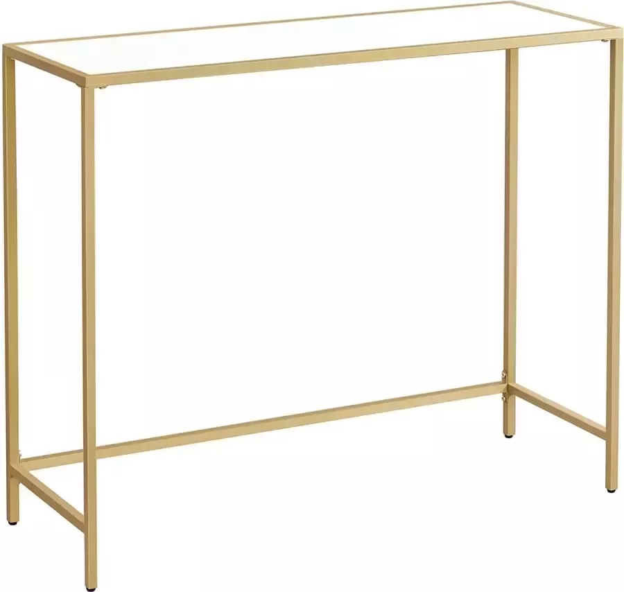 Furnibella consoletafel bijzettafel salontafel met stalen frame moderne sofatafel eenvoudig te monteren stelvoetjes woonkamer hal goudkleurig-wit LNT026A10