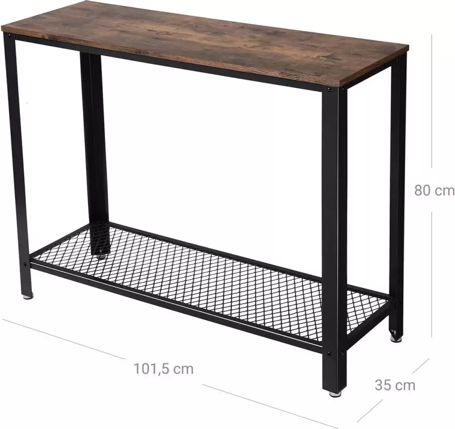 Furnibella -consoletafel stabiele haltafel plank voor de entree bijzettafel woonkamer eenvoudige montage industrieel design vintage bruin-zwart LNT80X