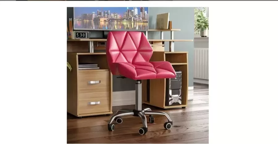 Furnibella Designs Geo Office Computer Stoel Roze Gaming Secretaresse Verstelbare Swivel Benen Lift Chrome PU Faux-Leder