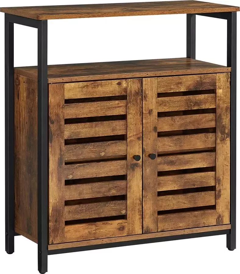 Furnibella dressoir keukenkastje met plank en lamellendeuren multifunctioneel woonkamer slaapkamer hal industrieel ontwerp vintage donkerbruin LSC76BX