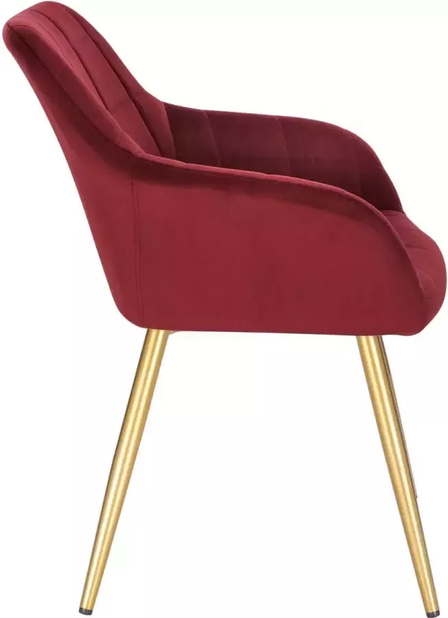 Furnibella Eetkamerstoel BH232bd-1 stuk keukenstoel gestoffeerde stoel woonkamerstoel stoel met armleuning zitting van fluweel gouden poten van metaal bordeaux