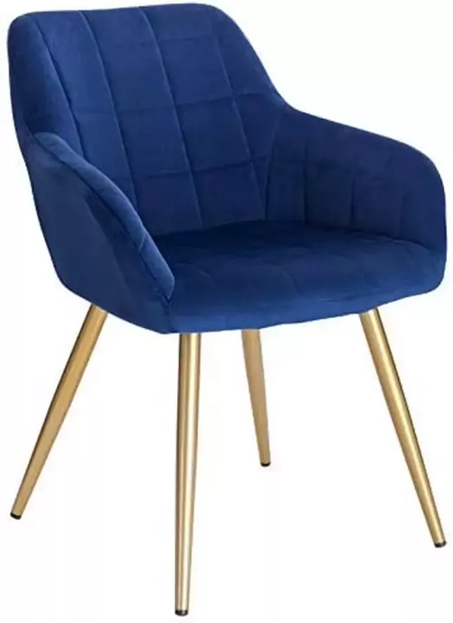 Furnibella Eetkamerstoel BH232bl-1 stuk keukenstoel gestoffeerde stoel woonkamerstoel stoel met armleuning zitting van fluweel gouden poten van metaal blauw