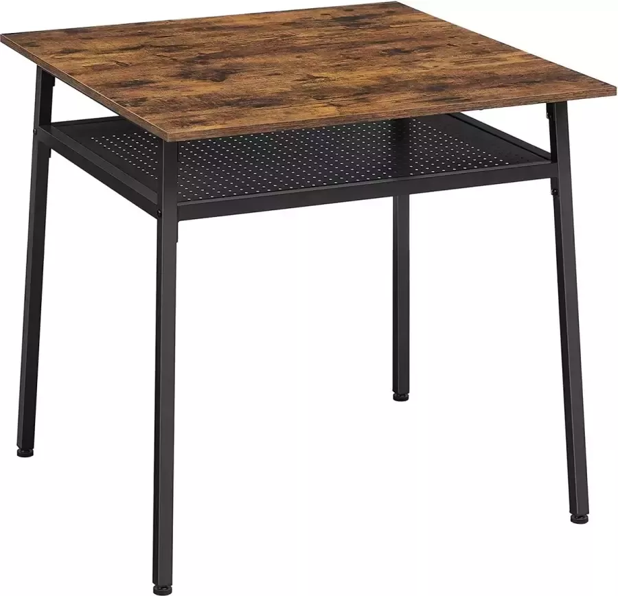 Furnibella Eettafel vierkante keukentafel bureau met plank voor woonkamer kantoor industrieel ontwerp vintage bruin-zwart KDT008B01