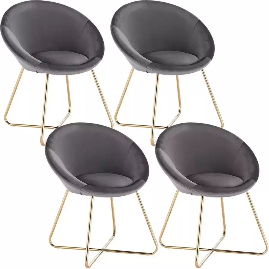 Furnibella -et van 4 eetkamerstoelen keukenstoel gestoffeerde stoel designstoel met zitting van fluweel frame van metaal donkergrijs 4 stuks