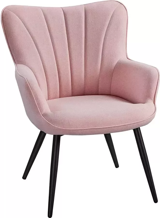 Furnibella Fauteuil relaxstoel frame van metaal gestoffeerde stoel woonkamermeubel stoel relaxstoel roze