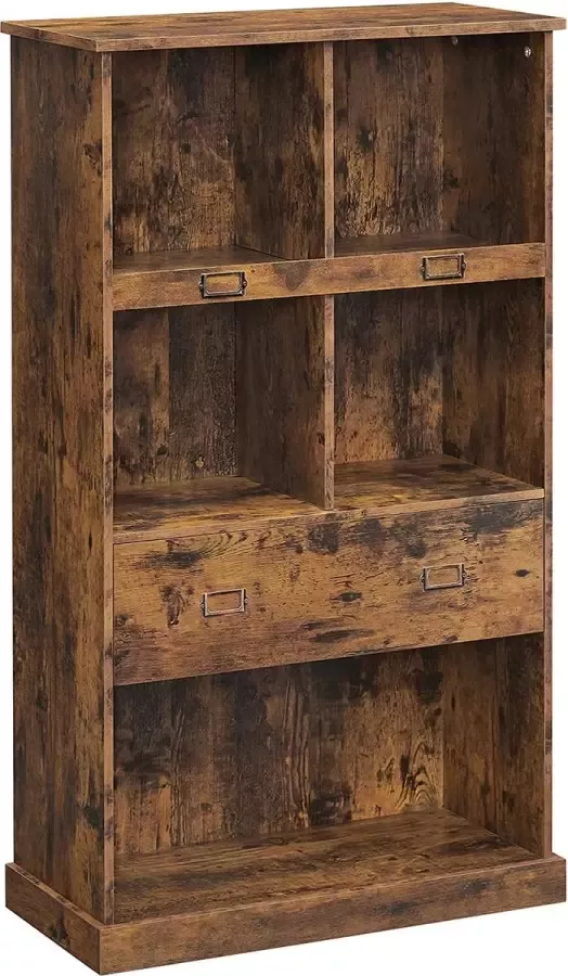 Furnibella funibella met 4 niveaus boekenkast vrijstaande plank met etikethouders en een lade voor kantoor woonkamer slaapkamer 67 5 x 30 x 120 cm vintage bruin LBC092X01