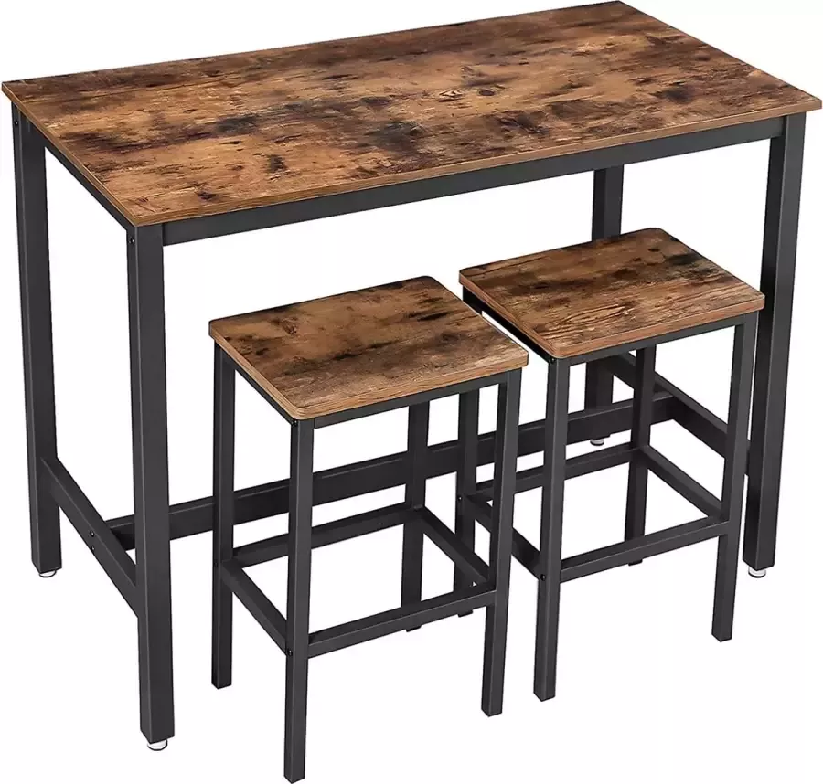 SIGNATURE HOME bartafelset hoge tafel met 2 barkrukken aanrecht met barkrukken keukentafel en keukenstoelen in industrieel design voor in de keuken -120 x 60 x 90 cm vintage bruin-zwart