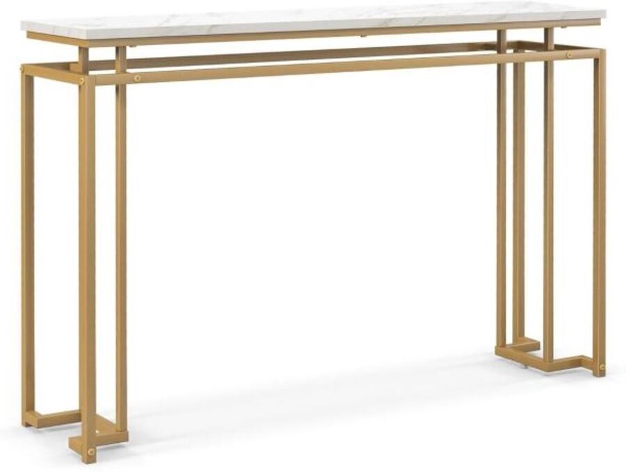 Furnibella -120 cm Console Tafel met Kunst marmeren Blad en Geometrisch Gouden Metaalframe – Moderne Ha tafel met Luxe Afwerking