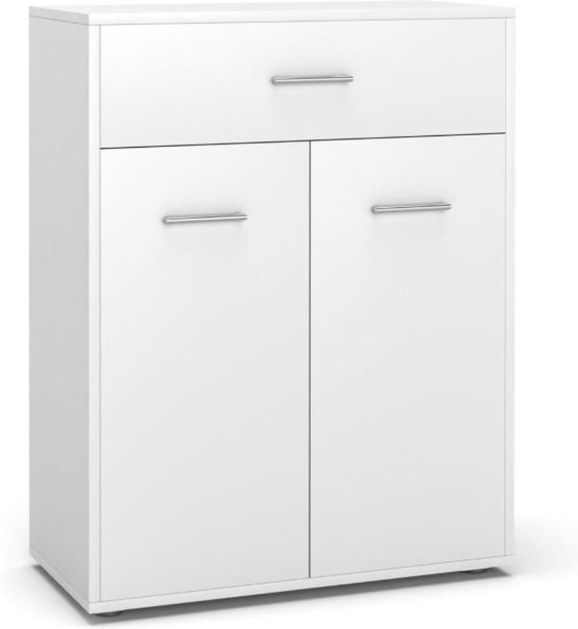 Furnibella 2-Deurs Houten Badkamerkast met Grote Lade en Verstelbare Plank (Wit)