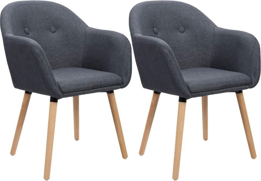 Furnibella 2 Eetkamerstoelen fauteuil stoel Donkergrijs keuken stoelen in Linnen en massief houten BH94dgr-2