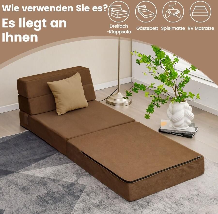Furnibella -3-in-1 Opvouwbare Slaapbank – Extra Dikke 15 cm Schuimvulling & Wasbare Hoes