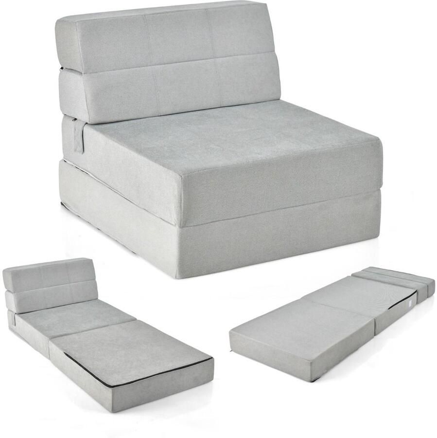 Furnibella 3 in 1 opvouwbare slaapbank met wasbare hoes en extra dik schuim (15 cm) grijs