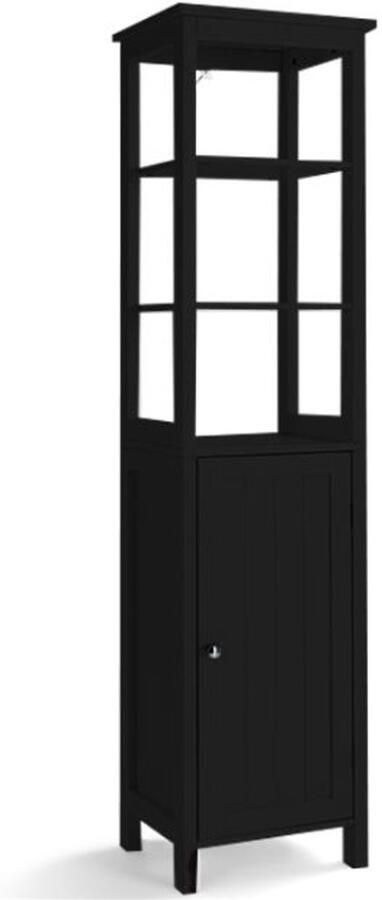 Furnibella -5-laags hoge kast – Smalle vrijstaande badkamerkast voor woonkamer & badkamer 40x32x161 5 cm zwart