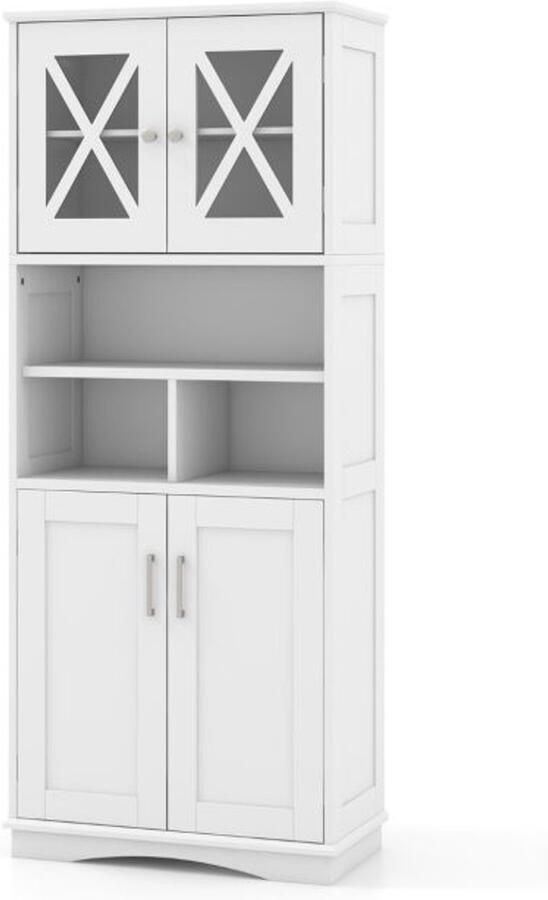 Furnibella -Badkamer hoge kast – Verstelbare planken deuren 3 compartimenten en anti-kantelbeveiliging-WIT