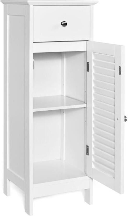 Furnibella Badkamer Vloerkast met Lade en Louvre Deur – Stijlvol & Functioneel (Wit)