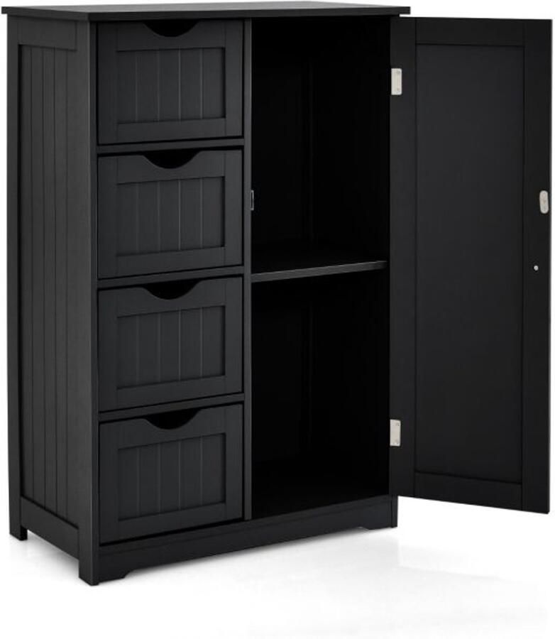 Furnibella Badkamerkast met 4 Lades en Magnetisch Deurslot – Stijlvol & Functioneel (Zwart)