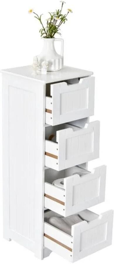 Furnibella Badkamerladekast met 4 Lades – Compacte Opbergkast (Wit)