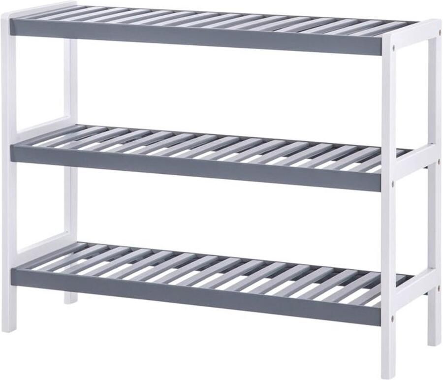 Furnibella -Bamboe Schoenenrek met 3 Niveaus Duurzaam Stijlvol & Ruimtebesparend-Wit + Grijs