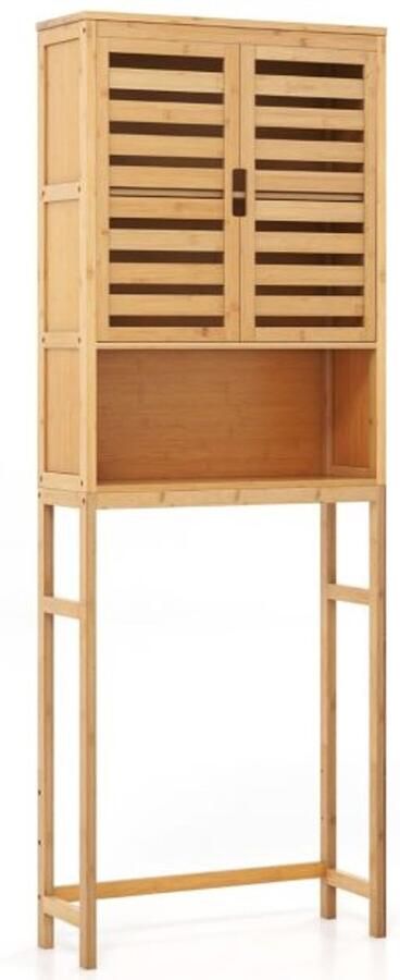 Furnibella -Bamboe toiletkast – 2 lamellendeuren open plank en verstelbare dwarsbalk