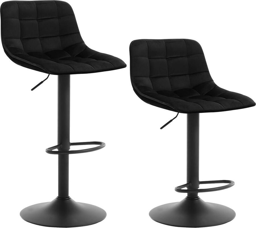 Furnibella Barkruk Zwart Set van 2 verstelbare en 360 °draaibaar Barstoelen draaistoel in Fluweel