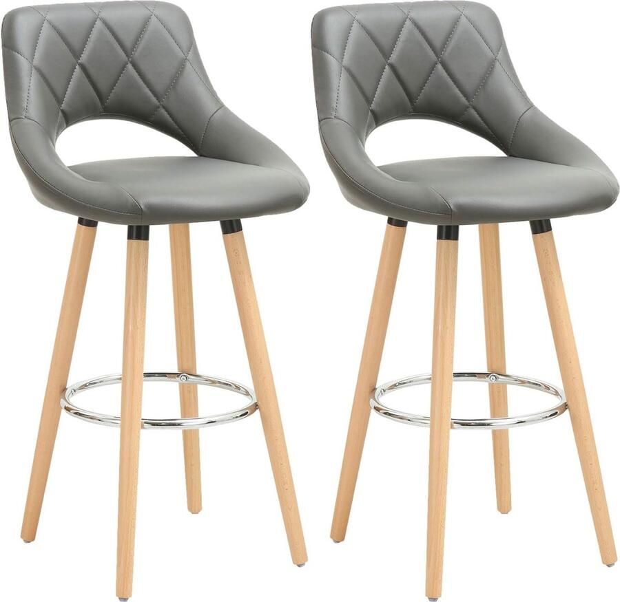 Furnibella Barkrukken set van 2 met Rugleuning Barstoelen modern in Kunstleer Grijs