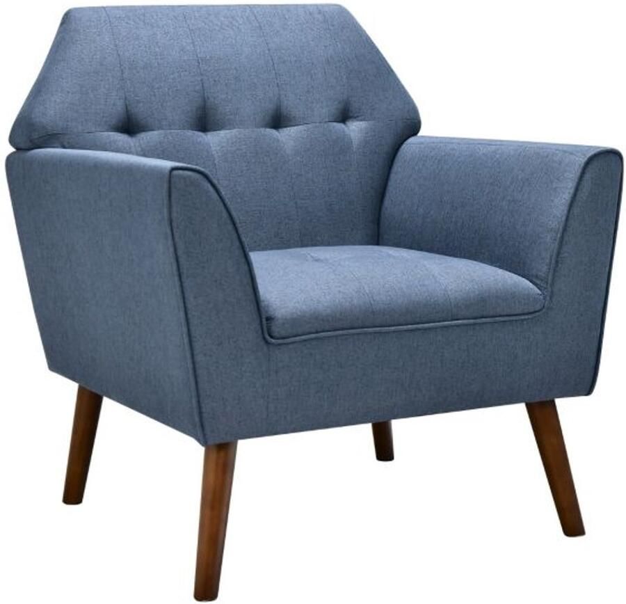 Furnibella Blauwe moderne fauteuil – Gestoffeerd met rubberen houten poten Lounge stoel met rugleuning 76 x 74 x 84 cm