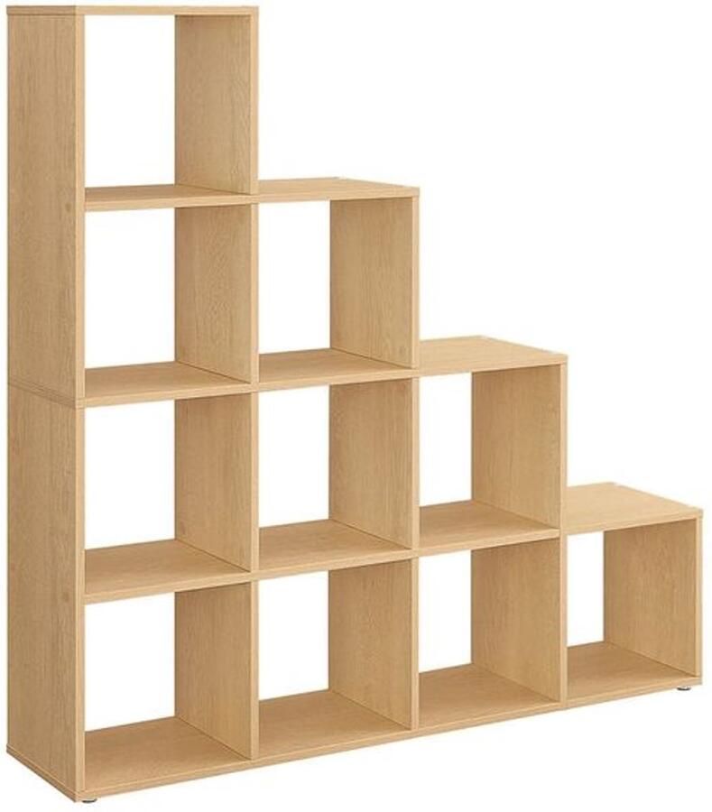 Furnibella Boekenkast met 10 Vakken – 29 x 129 5 x 129 5 cm Eiken Beige Ruimtebesparend en Functioneel
