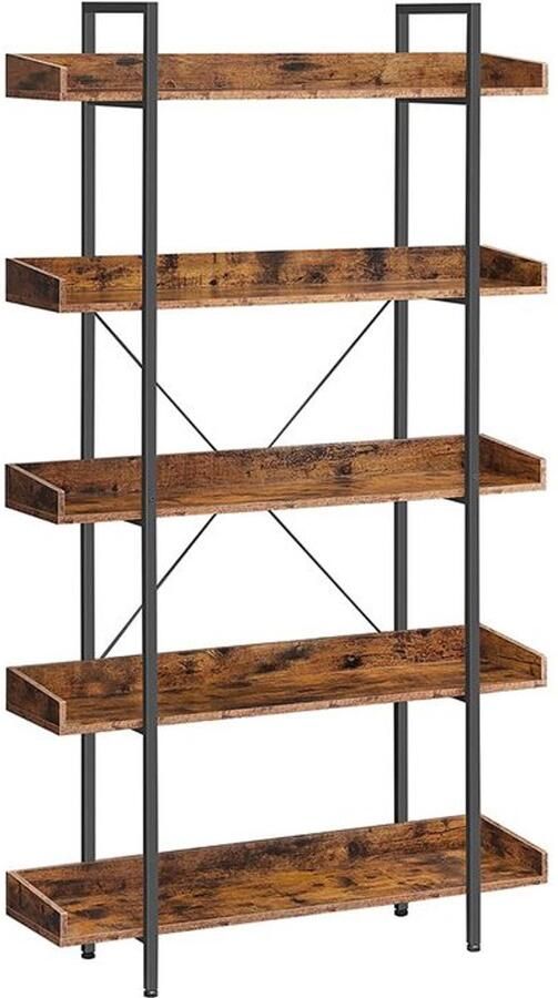 Furnibella Boekenkast met 5 Lagen – Stijlvol en Ruimtebesparend Design vintage bruin-zwart