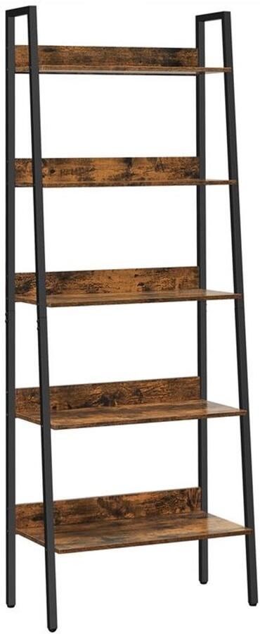 Furnibella Boekenkast met 5 Lagen – Stijlvol en Ruimtebesparend voor Boeken en Decoratie -vintage bruin-zwart