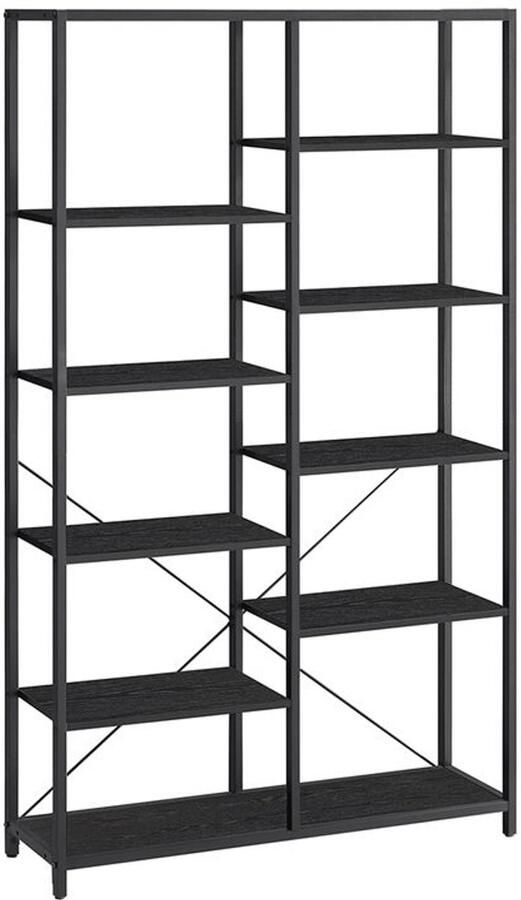 Furnibella Boekenkast met 5 Niveaus – Ideaal voor Boeken en Decoratie -Zwart houtlook-zwart