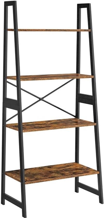 Furnibella -Boekenkast met Bamboe Frame Duurzaam Stijlvol & Natuurlijk Design-Vintage bruin-zwart