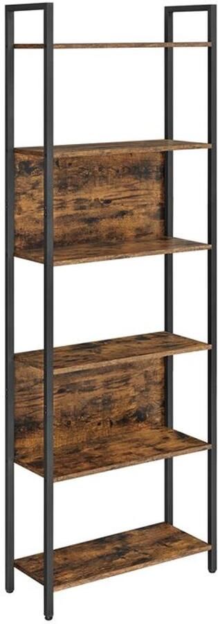 Furnibella Boekenkast met Open Vakken – Modern & Ruimtebesparend Design vintage bruin-zwart