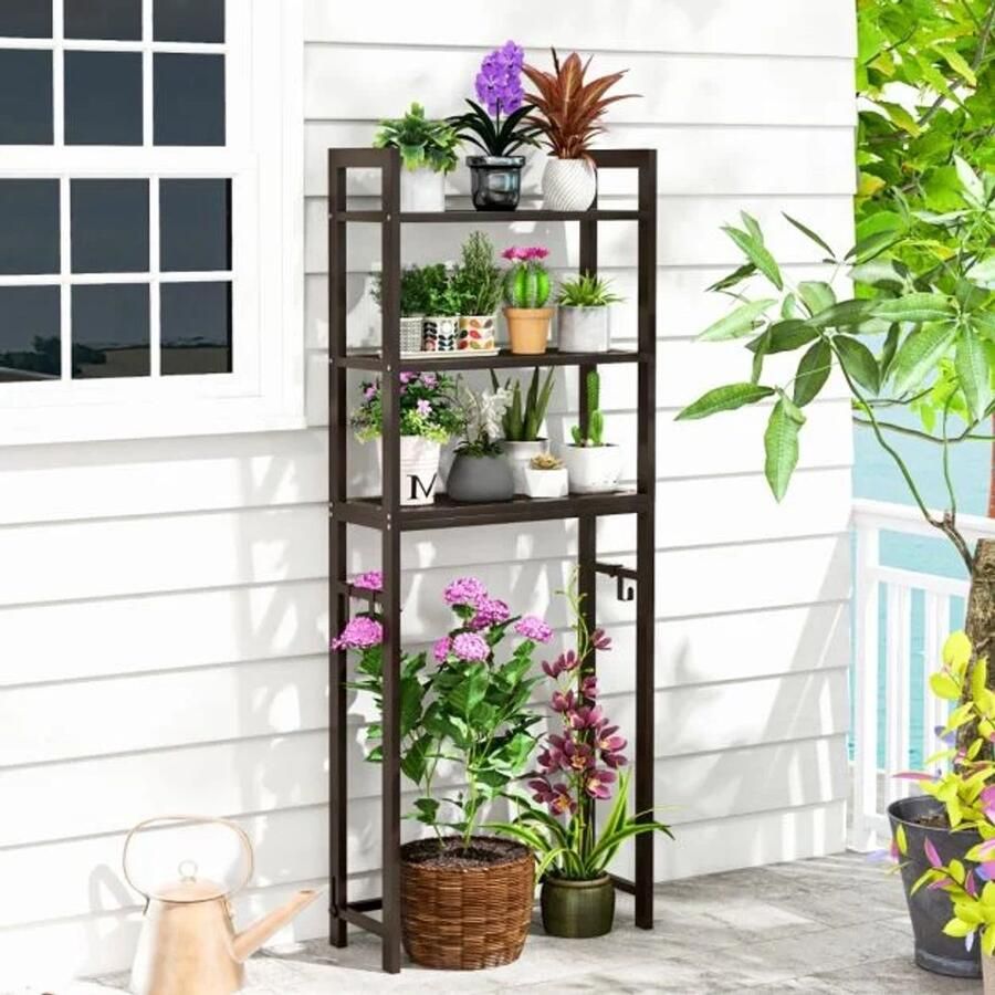 Furnibella -Bruine toiletplank – 170 cm hoog 3 planken & verstelbare dwarsbalk