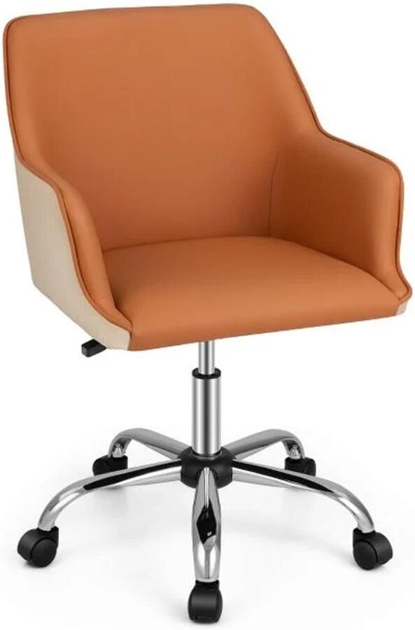 Furnibella Bureaustoel voor thuis van kunstleer met 5 wielen en rugleuning bruin