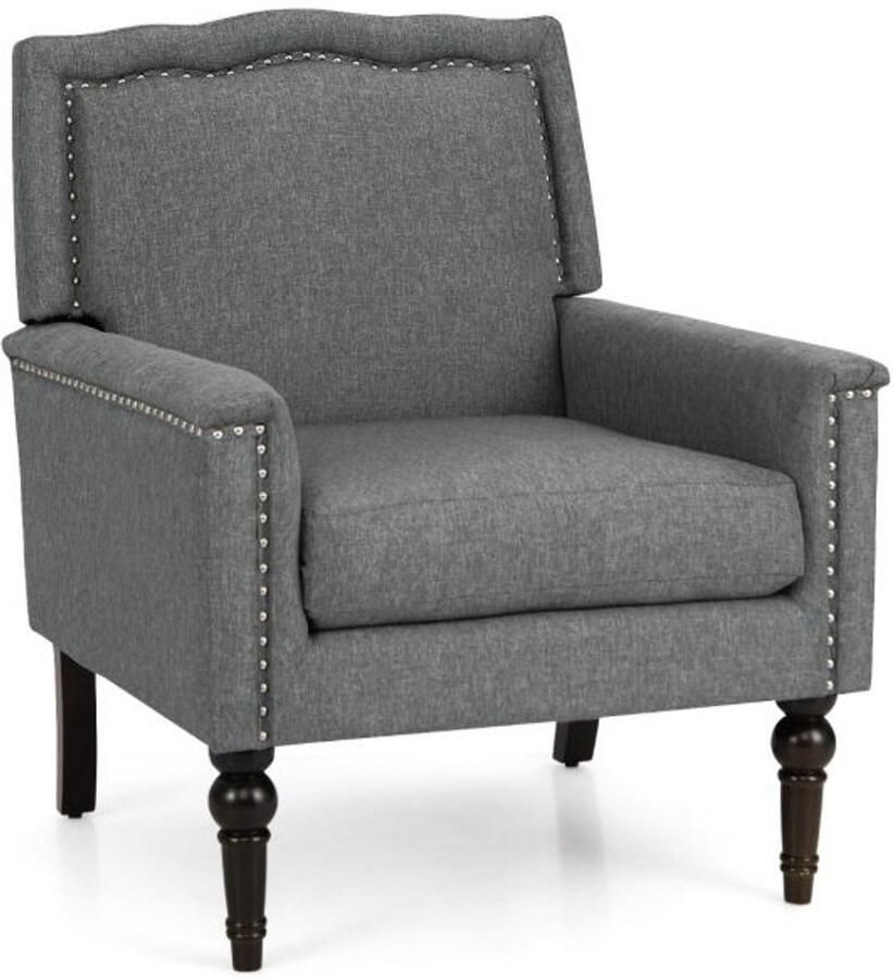 Furnibella -Comfortabele Fauteuil – Luxe Leesstoel met Dikke Bekleding en Massief Rubberhouten Poten Grijs