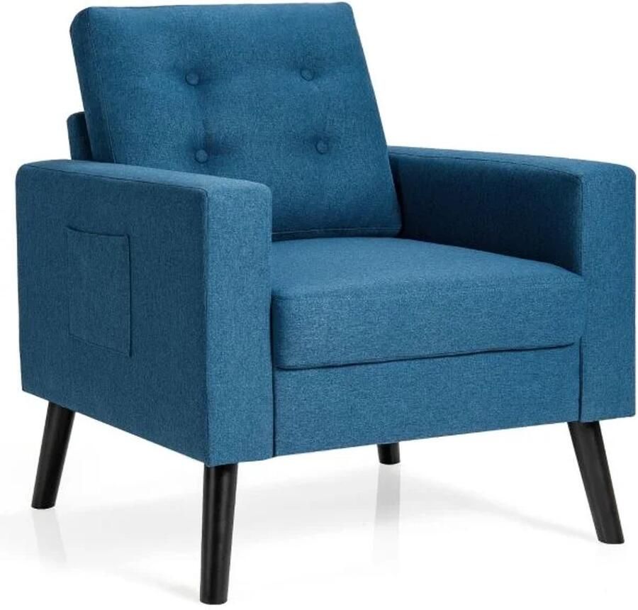 Furnibella -Comfortabele Fauteuil met 2 Zijvakken – Wing Chair met Armleuningen & Rugkussens 75 x 81 x 86 cm Blauw