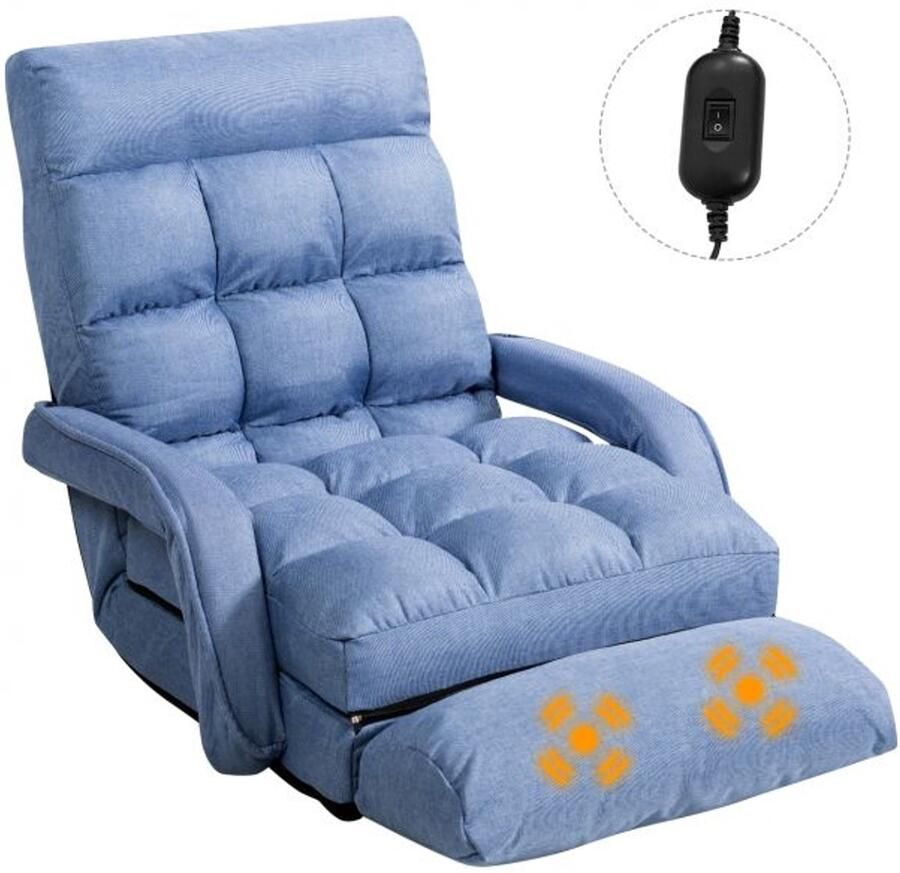 Furnibella Comfortabele Opvouwbare Slaapbank – Verstelbare Vloerstoel met Kussens (Blauw)