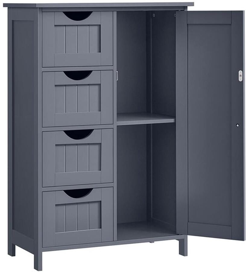 Furnibella -Compact Donkergrijs Badkamerkastje met 4 Lades – Stijlvol en Functioneel Ideaal voor Kleine Ruimtes