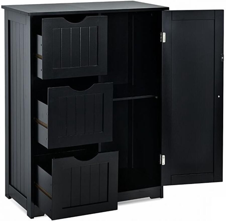 Furnibella -Compacte Badkamerkast met 3 Lades – Stijlvol & Functioneel-ZWART