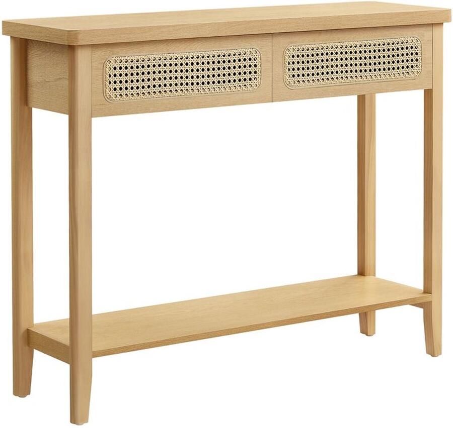 Furnibella -Consoletafel met 2 Lades in Boho-Stijl – Natuurlijke en Warme Uitstraling-Eikenbeige