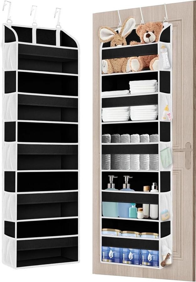 Furnibella -Set van 2 Hangorganizers voor Deur – 5 Vakken – Versterkte Vliesstof – Deurhanger voor Badkamer Kinderkamer of Slaapkamer – ZWART – Ruimtebesparend Opbergsysteem