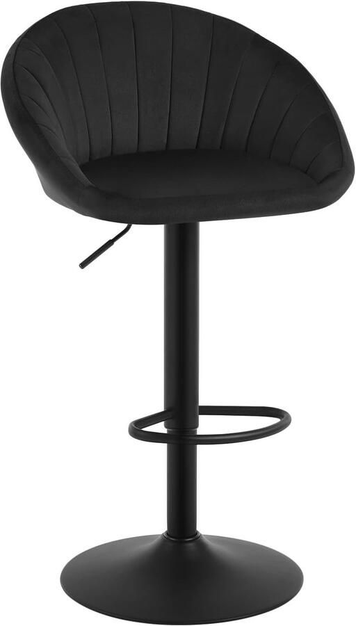 Furnibella -Draaibare Barkruk – In Hoogte Verstelbare Barstoel met Rugleuning Fluweel & Metaal Zwart